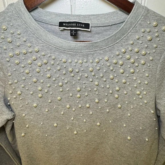 Melanie Lyne Heather Grey Sweater with Pearl Embellishments - Picture 2 of 5